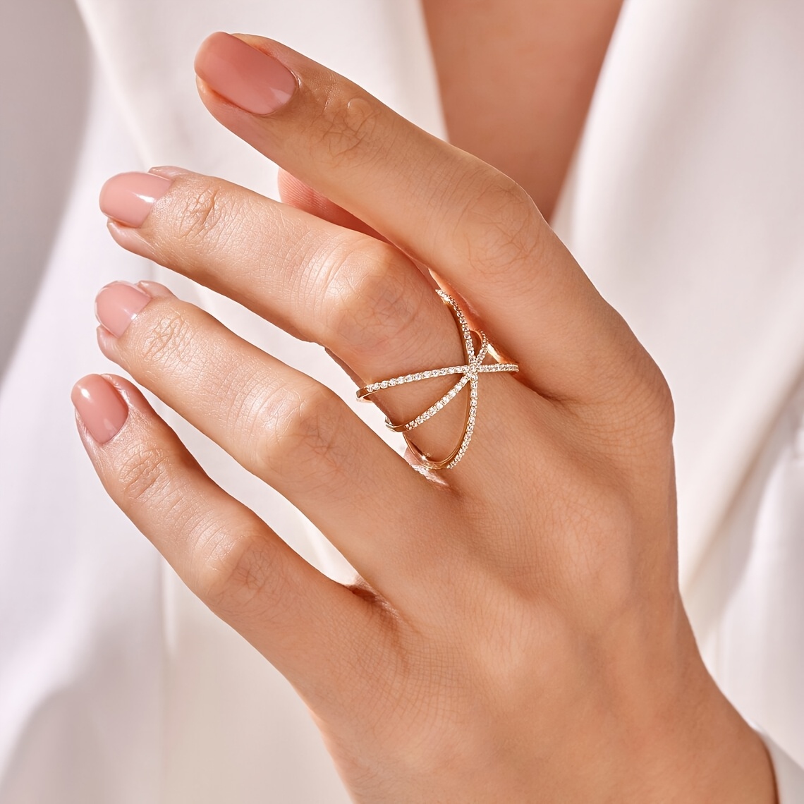 Multilayer Cross Ring for Women with Zirconia Accents